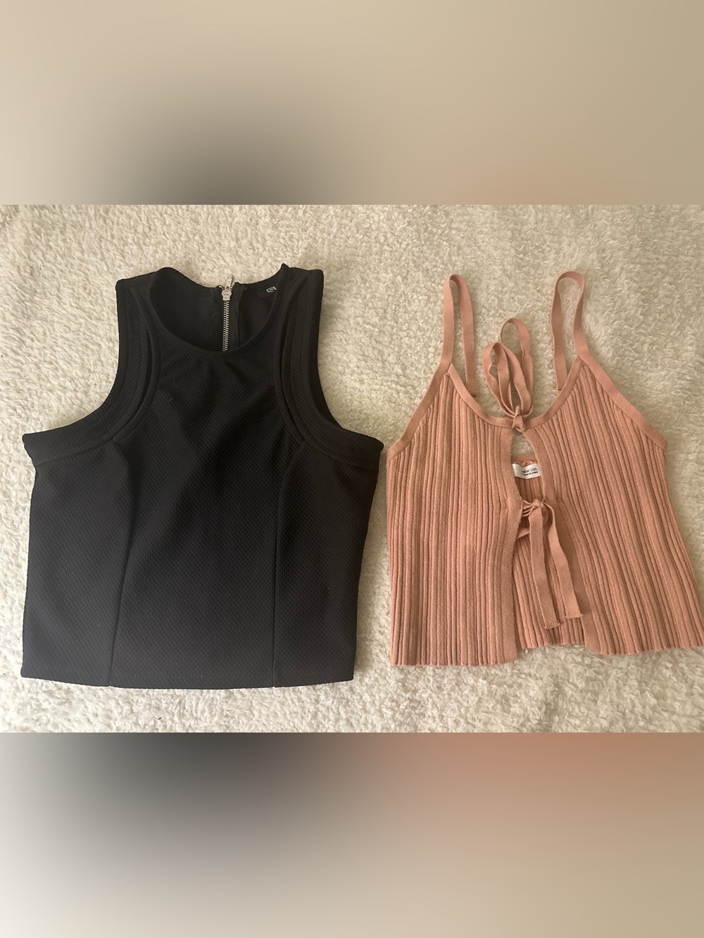 Tie-Back Ribbed Tank Top in Dusty Rose - Unbranded